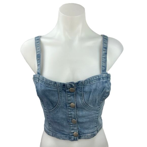 REVOLVE x Superdown Women's Blue Denim Button Sleeveless Cami Tank Crop Top  M - Picture 1 of 4